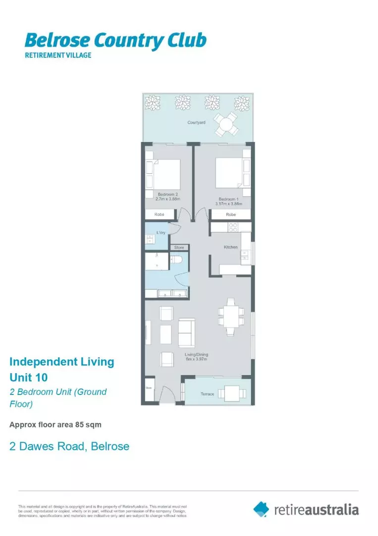 Centrally located, ground floor unit surrounded by lush gardens with large courtyard, close to clubhouse.