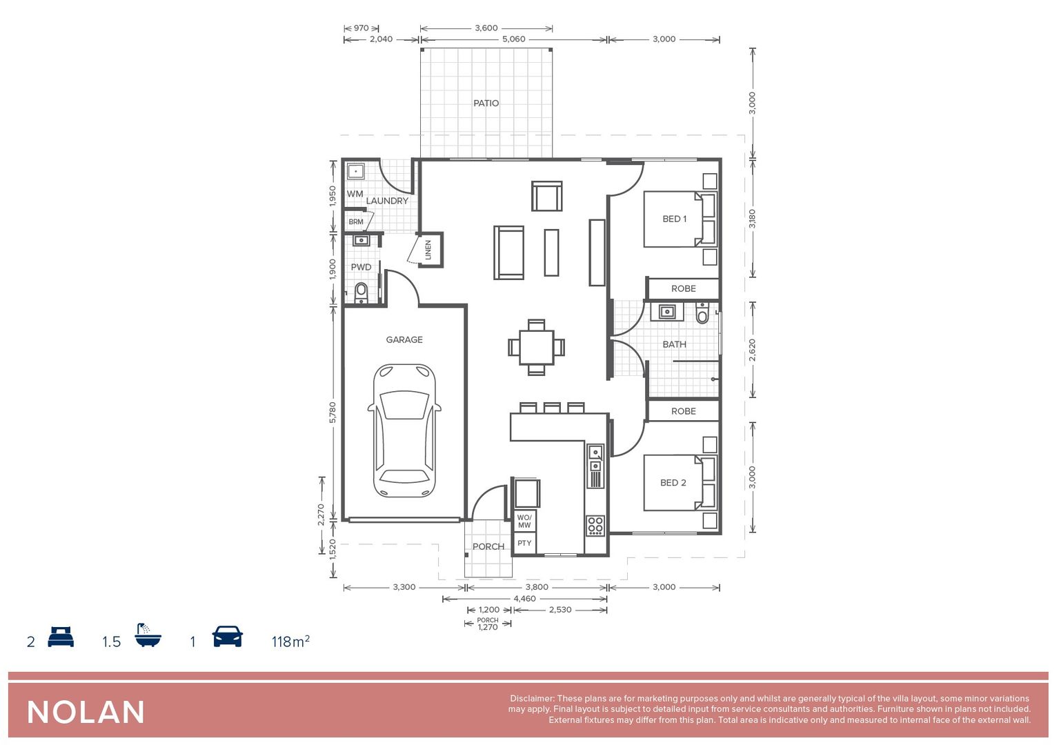 Nolan Design 2 Bedroom 1 bathroom + Powder Room