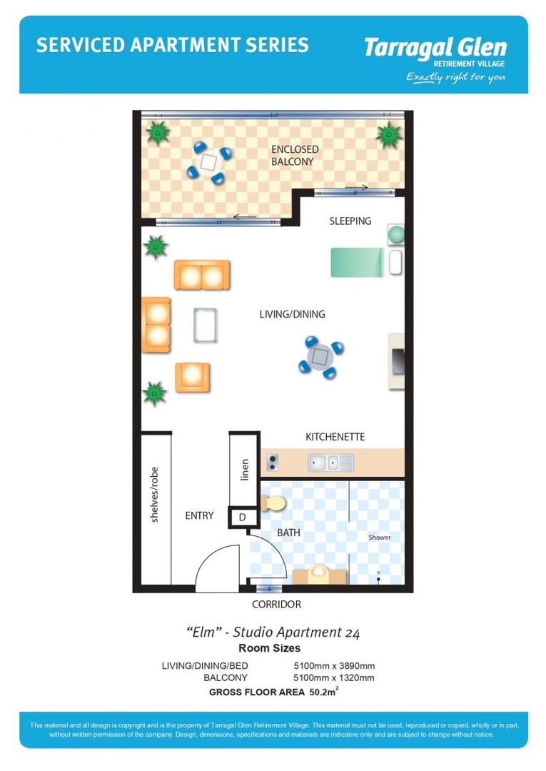 Ground floor studio apartment with East facing enclosed balcony
