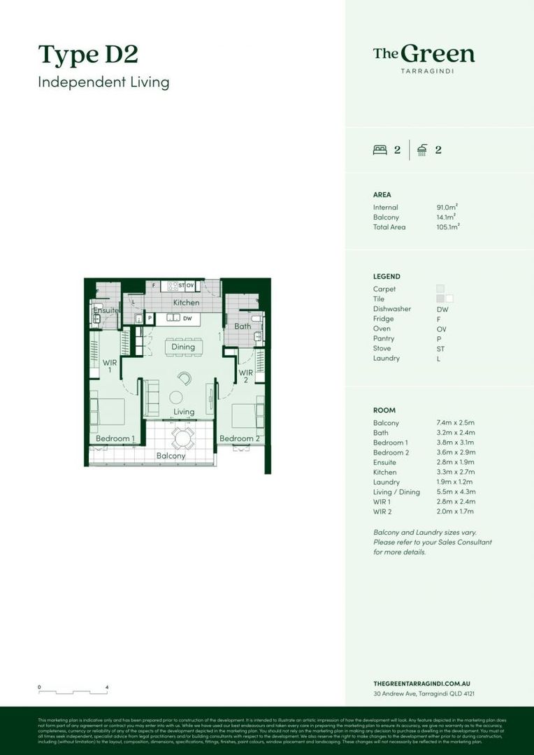 Stylish two-bedroom, two bathroom