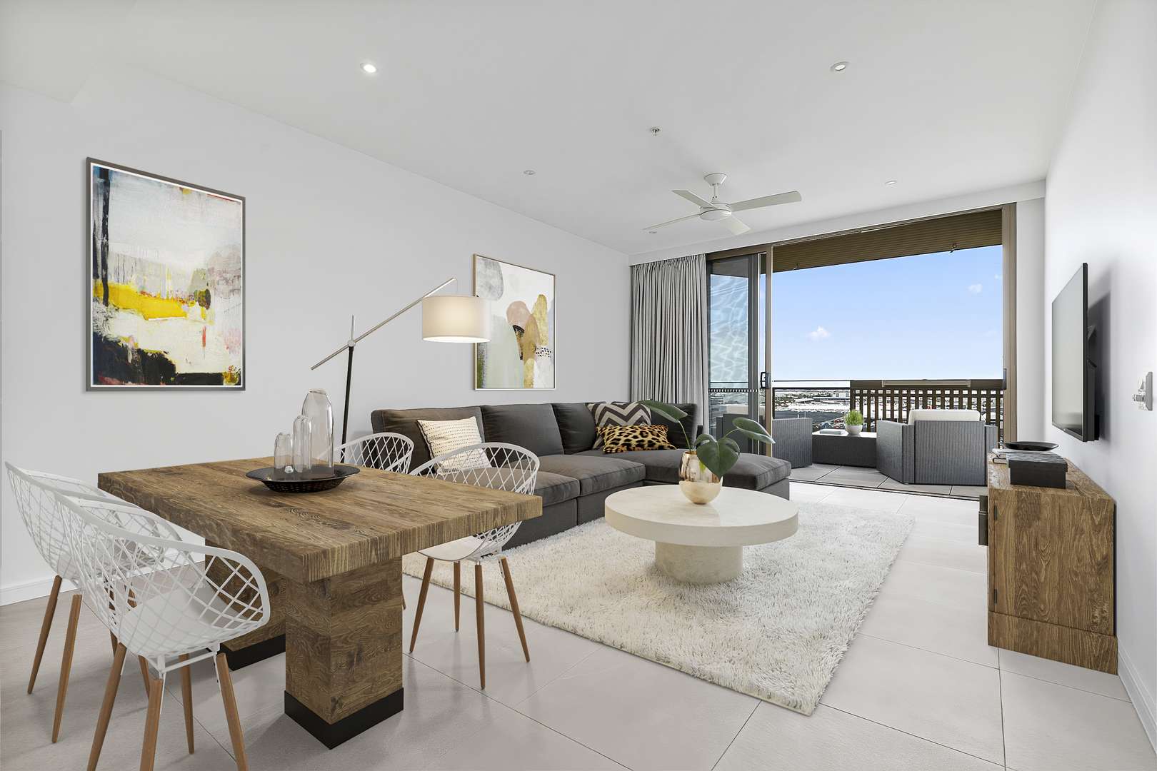 High-level luxury one-bedroom apartment with a light and bright interior and private balcony