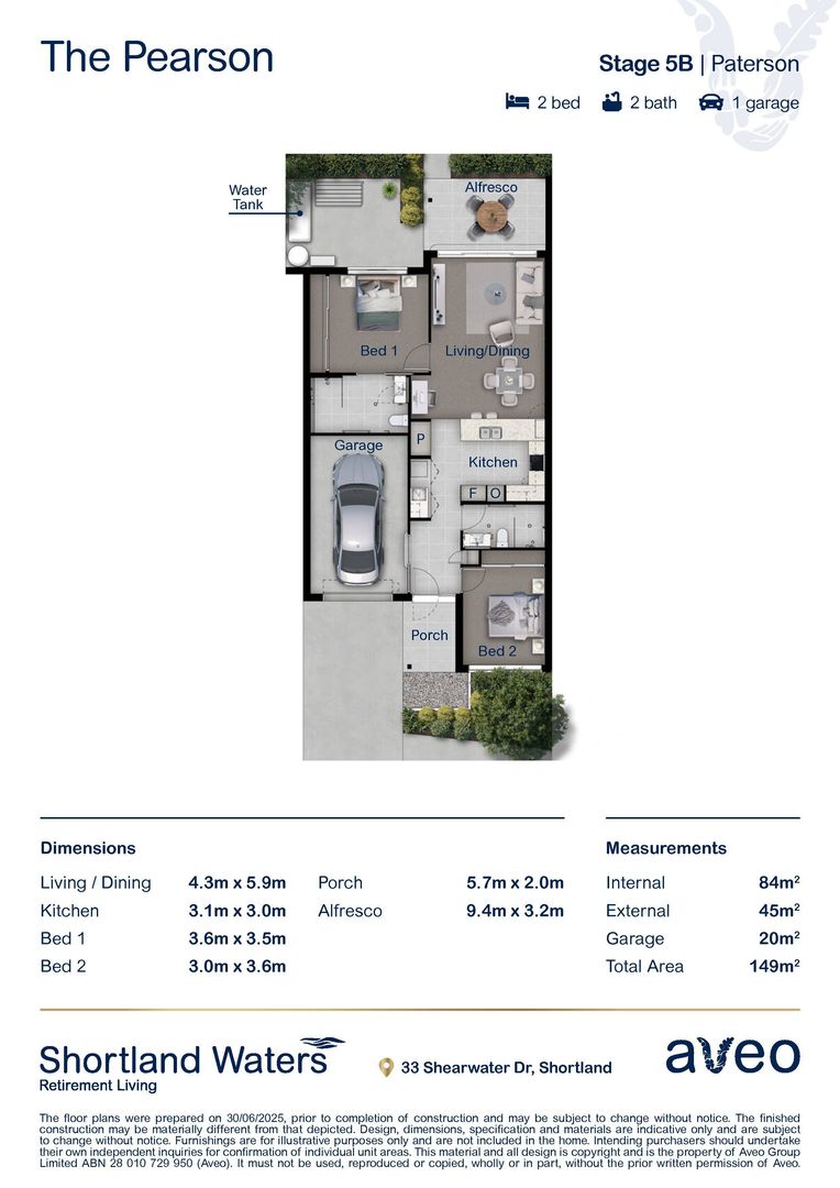 Modern two-bedroom villa with a stylish Paterson design, featuring vinyl flooring