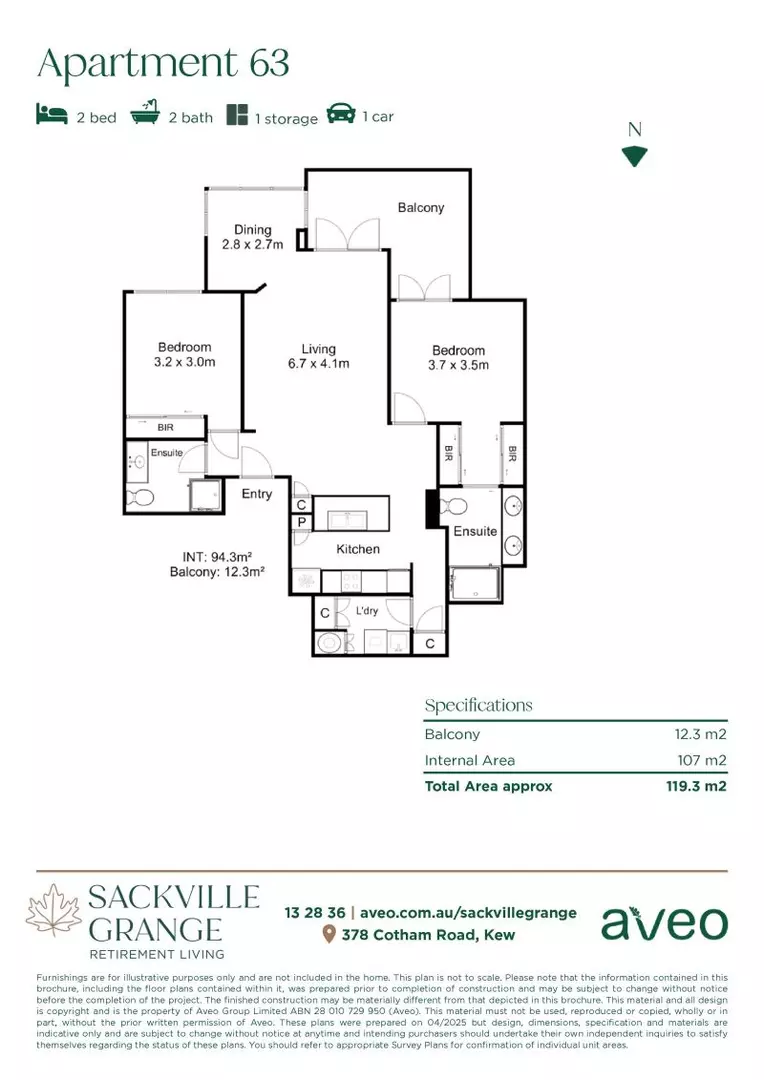 Spacious two-bedroom apartment facing the park