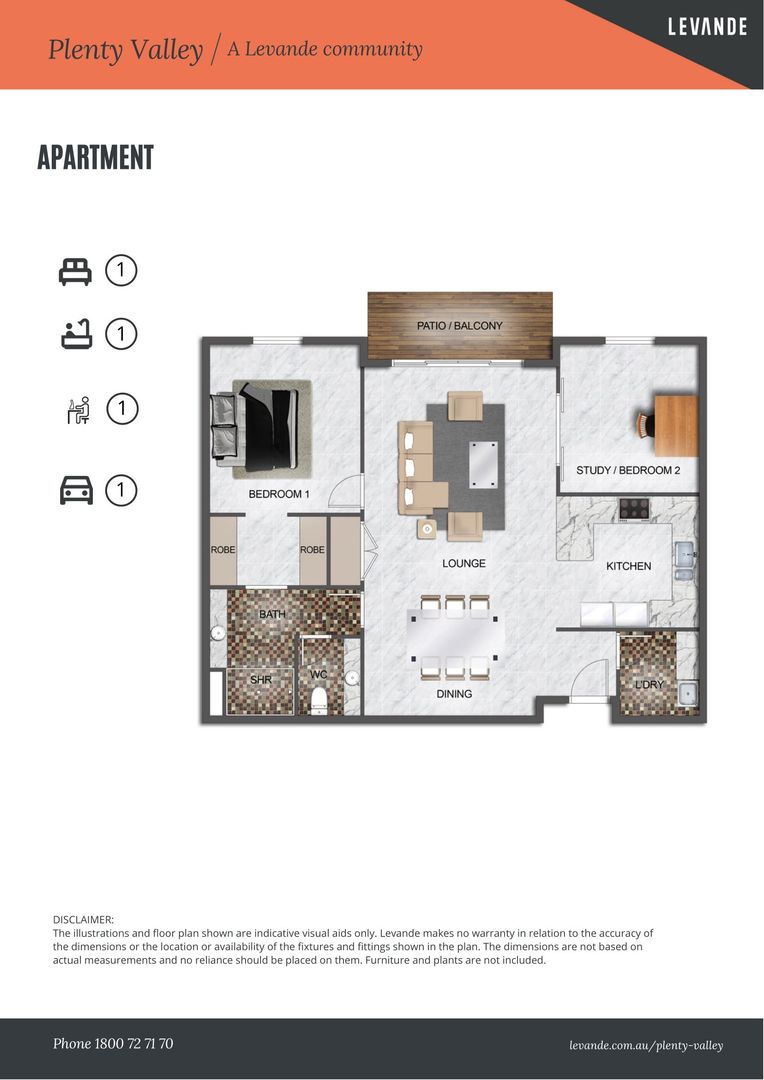 One Bedroom + Study | Apartment 336