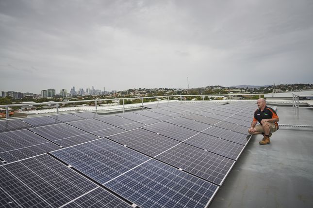 Solar panels on the roof of the Bernborough Ascot retirement village in Brisbane