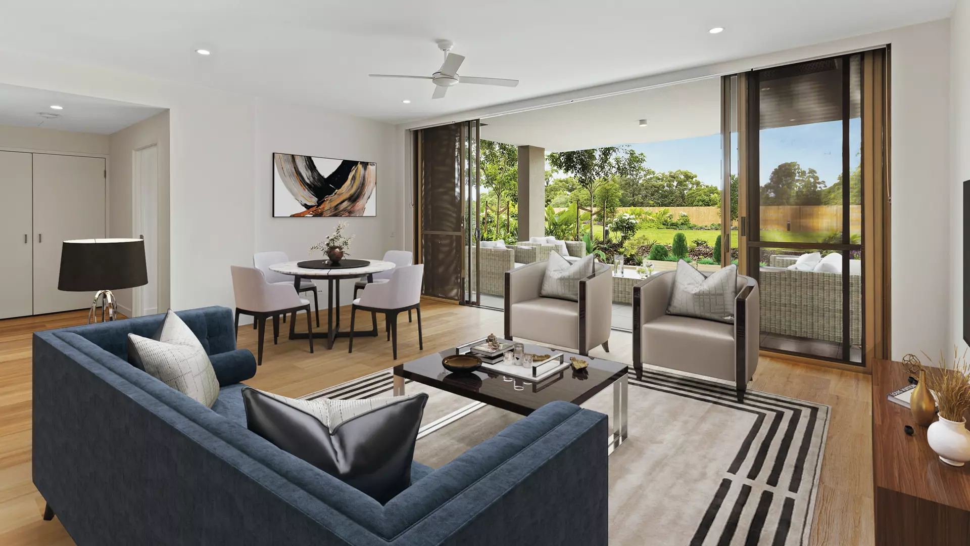 Spacious courtyard apartment surrounded by established gardens