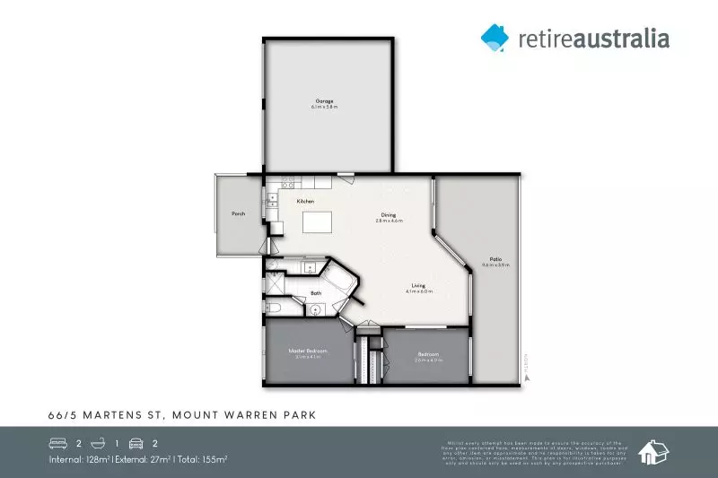 Highly Sought After !!
Beautiful two-bedroom, 1 bathroom villa with attached double garage