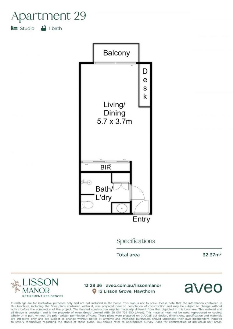 North-facing studio apartment with private juliet balcony