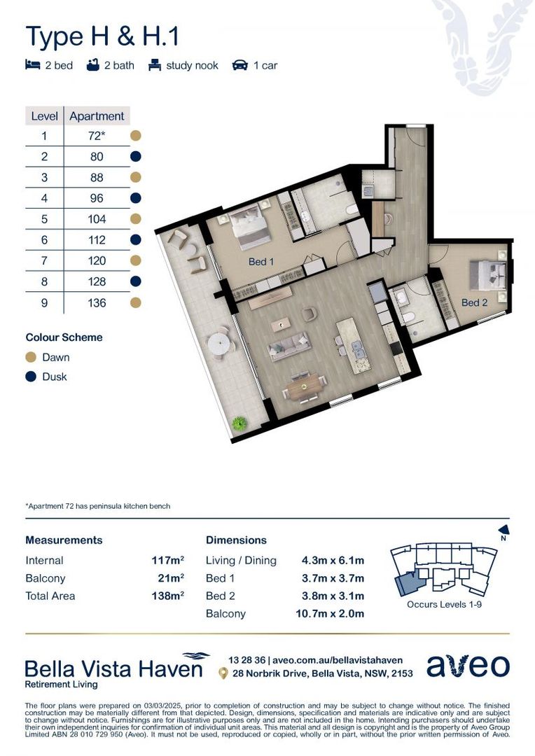 Spacious 2-bedroom apartment with private balcony & study nook