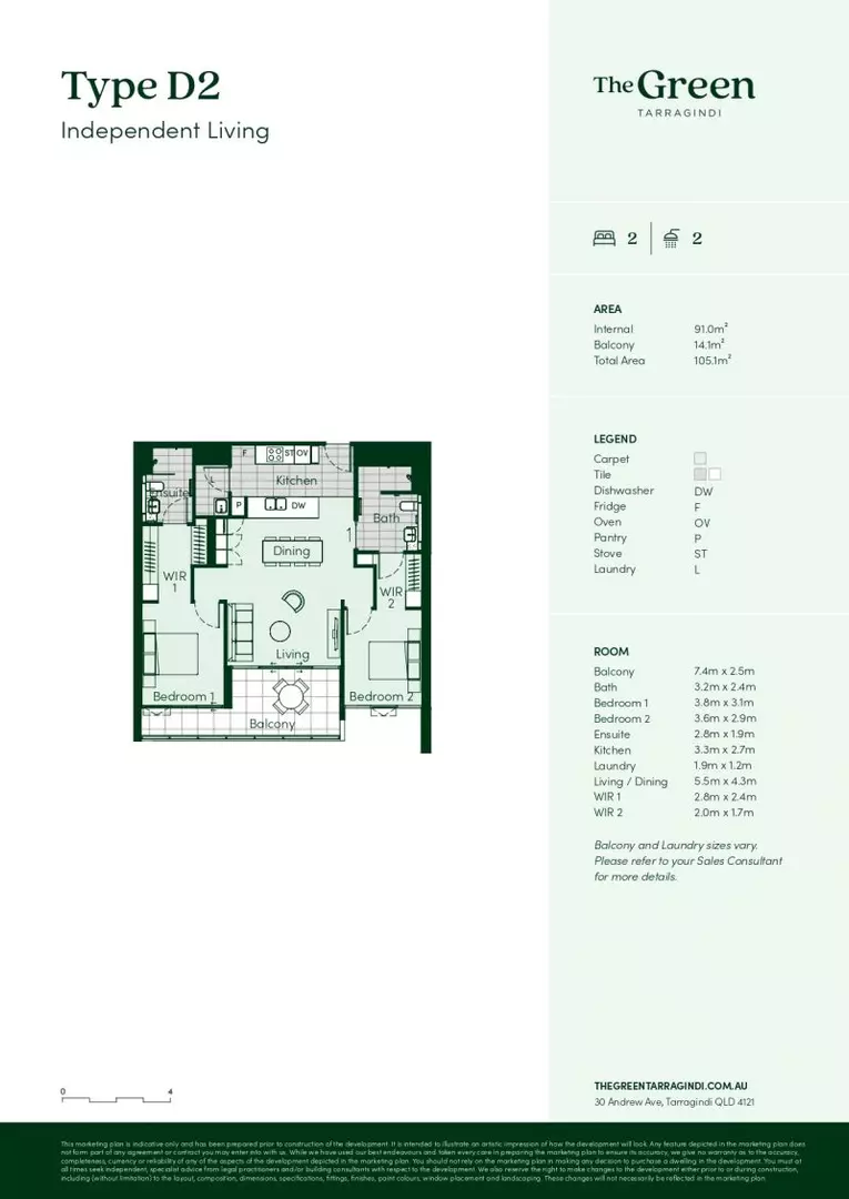 Premium east-facing, two-bedroom apartment with luscious garden outlook
