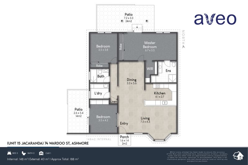 Spacious and bright two-bedroom villa