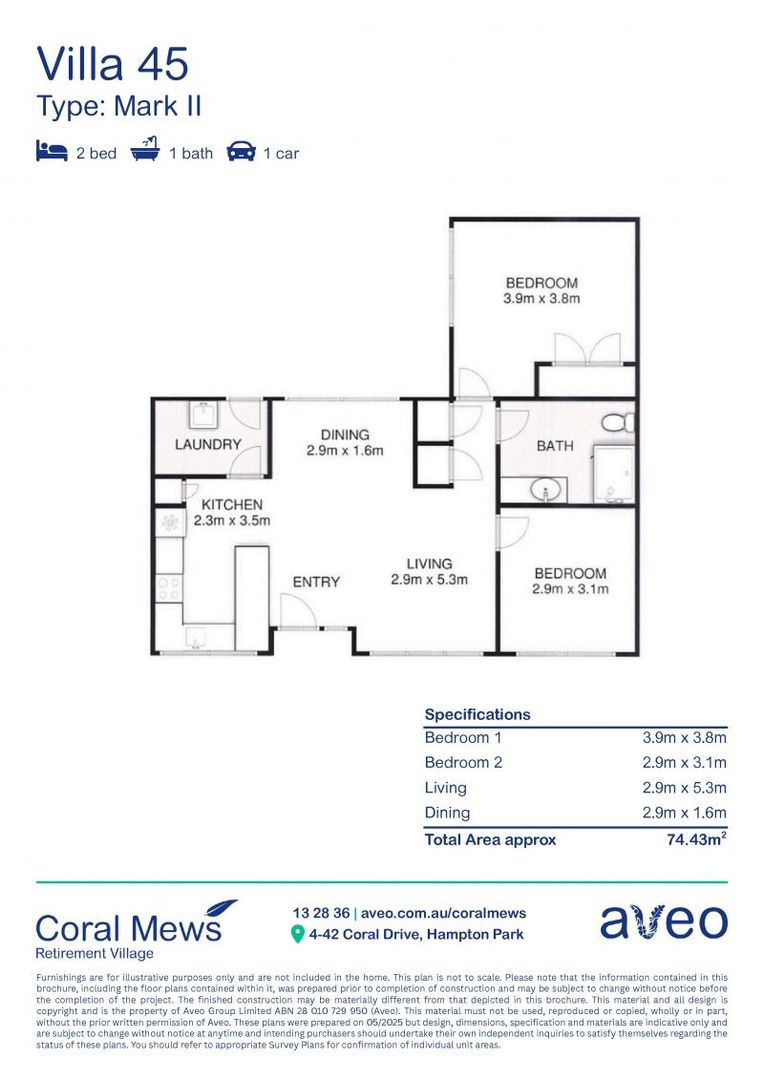2-bed villa close to the community centre