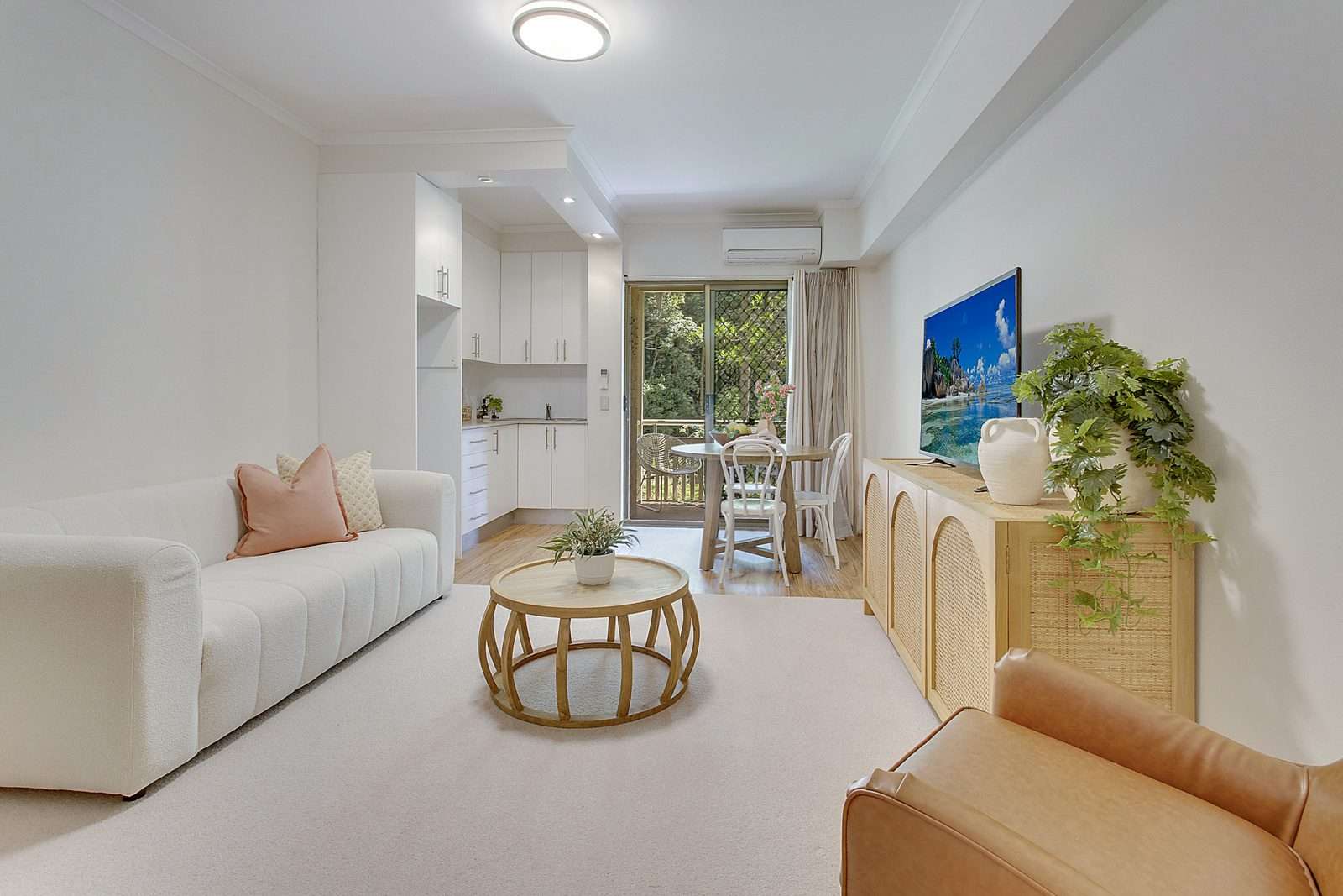 Studio apartment with a private covered patio