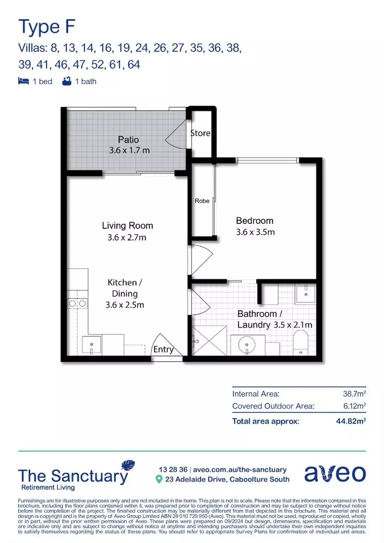 One bedroom villa in quiet location