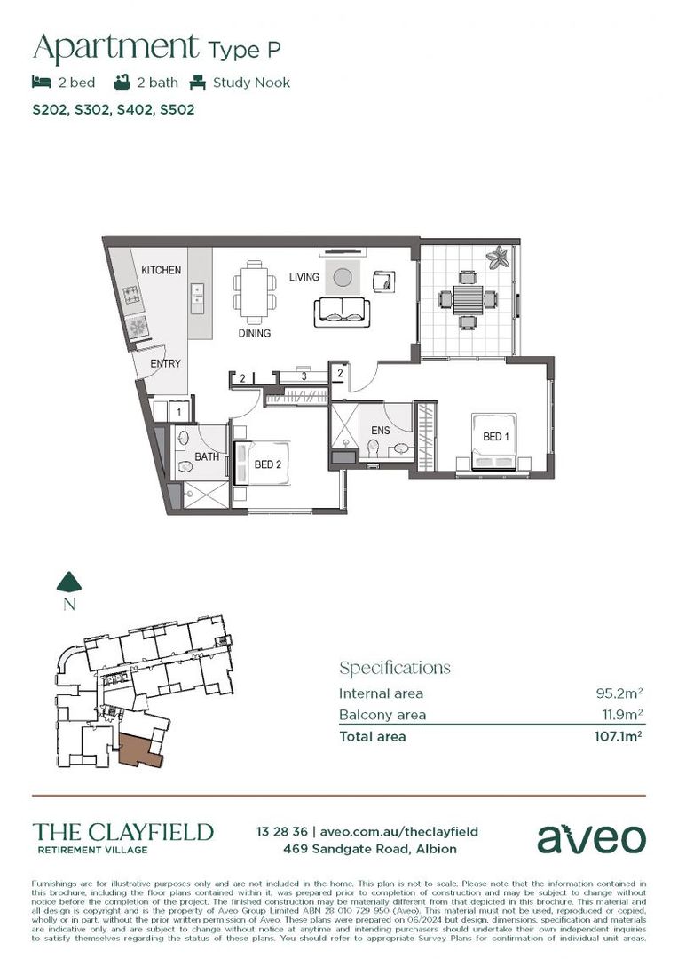 Luxurious two-bedroom with study nook