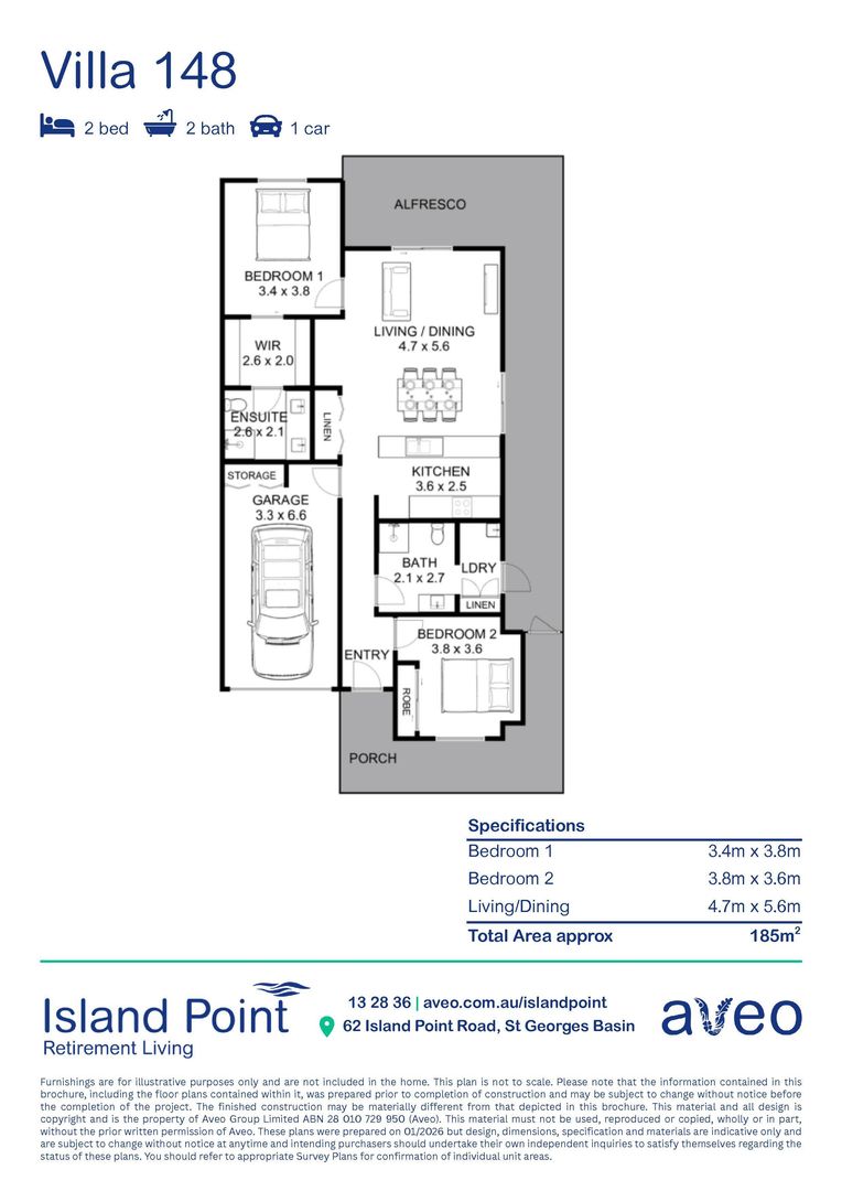 Spacious two-bedroom villa, just steps from the community village