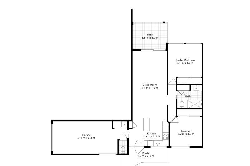 Two-bedroom villa with attached garage
