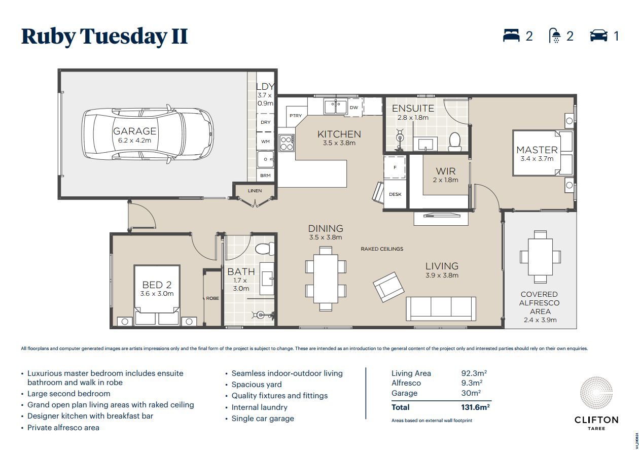 Clifton Taree - Brand new designer home with 2-beds, 2-baths in a gated community