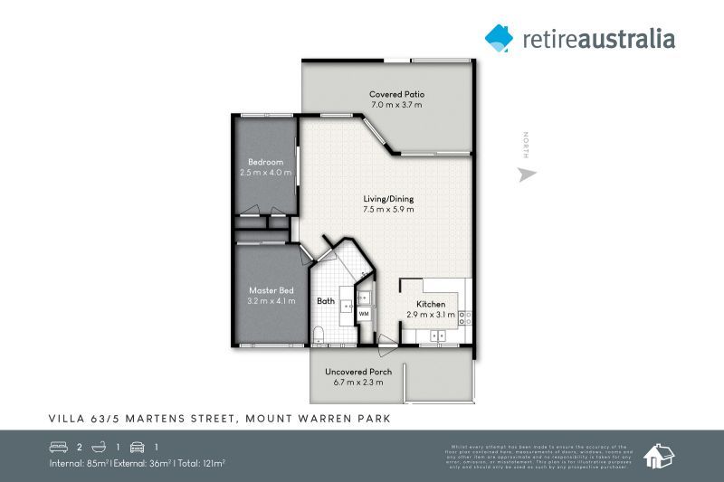 Beautiful two-bedroom, one bathroom villa with covered rear entertaining area.