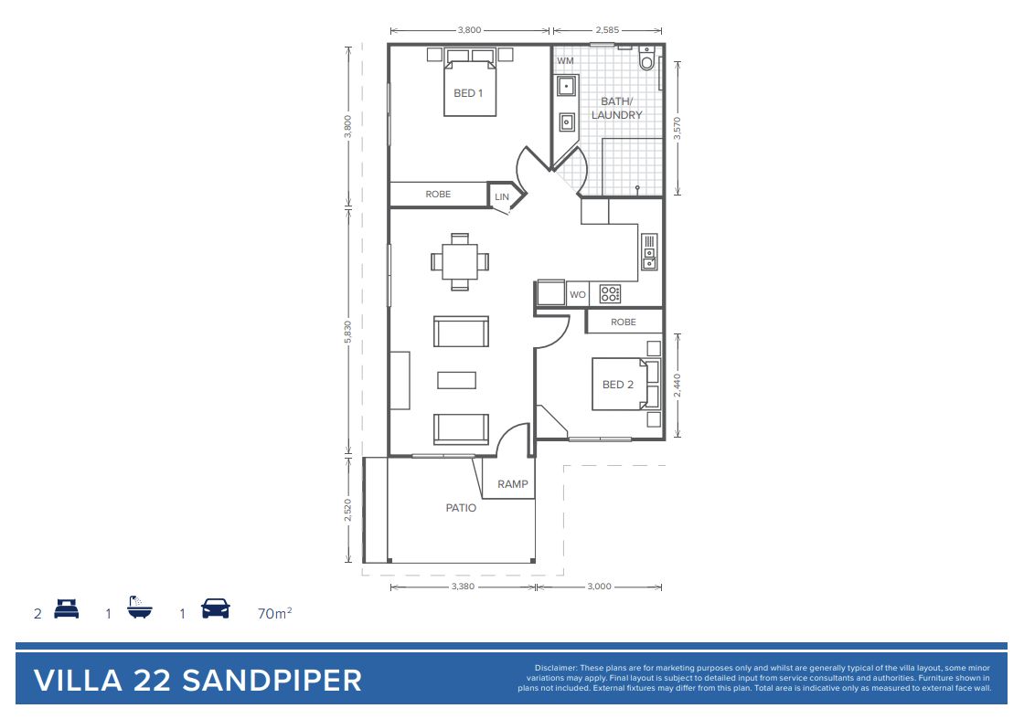 Villa 22 | 2 Bed + 1 Bath - Oak Tree Retirement Village Boronia Heights