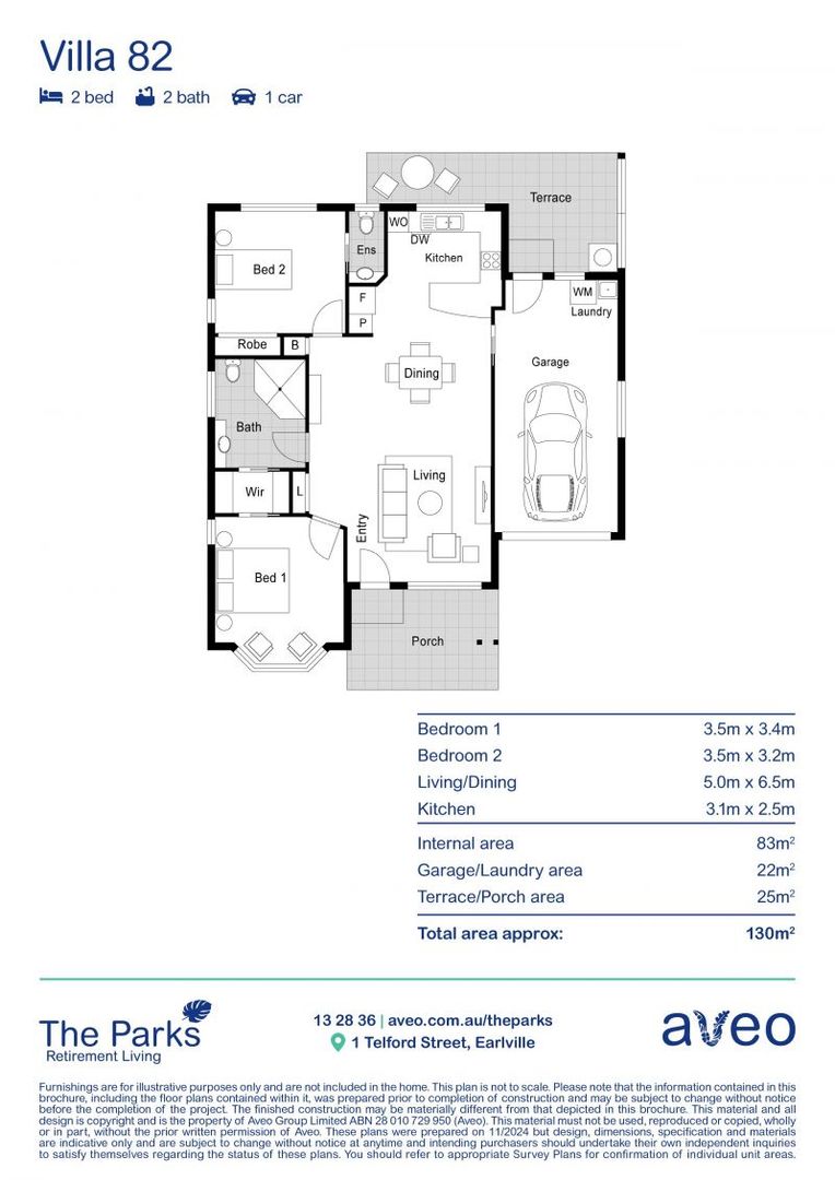 Two-bedroom villa with extra multi-use space