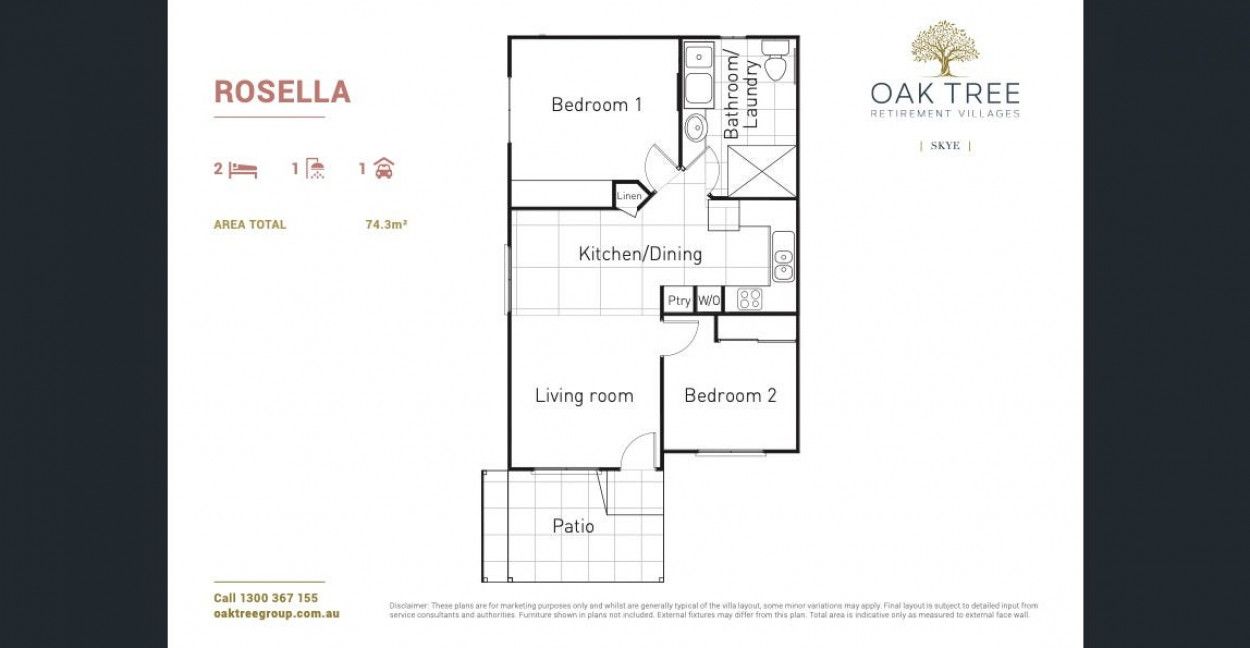 Oak Tree Retirement Village SKYE - ROSELLA DESIGN - 2 Bedroom + 1 Bathroom