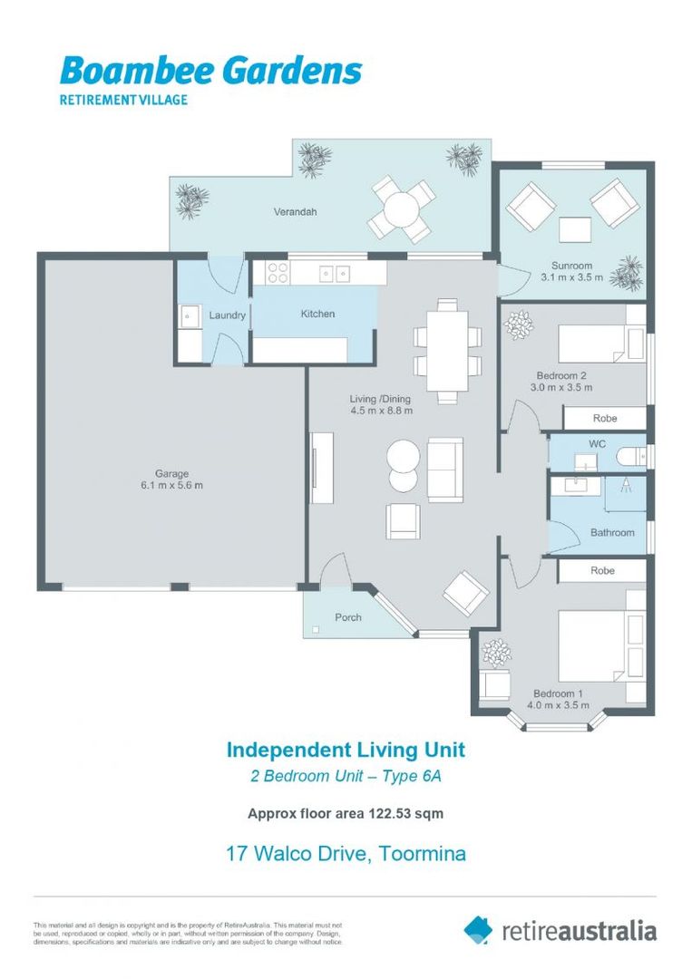 2 Bedroom + Sunroom and QLD room. North facing Lounge.