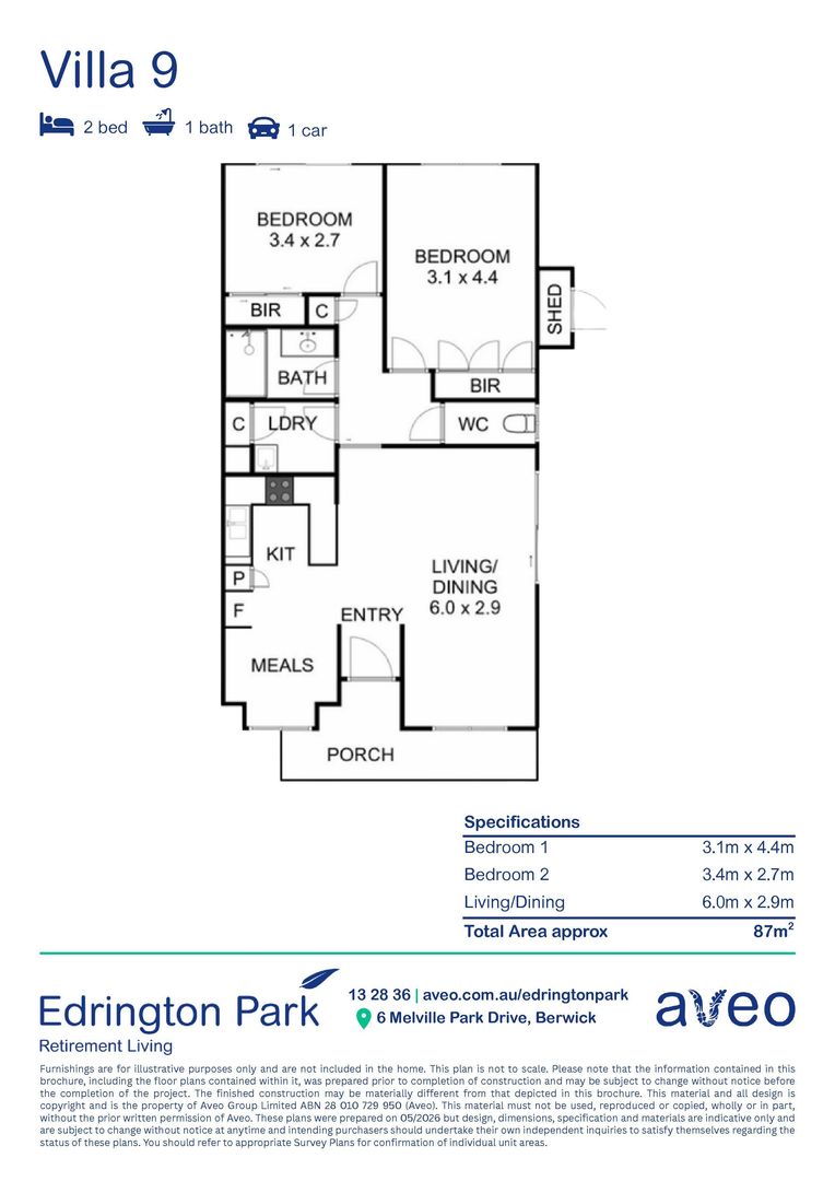 2 bed villa with private courtyard and modern kitchen