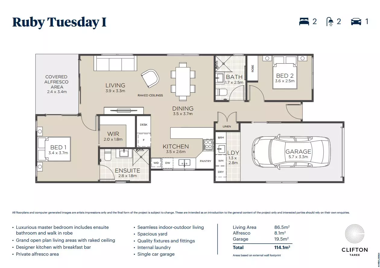 Clifton Taree | Brand new designer home with 2-beds, 2-baths in a gated community