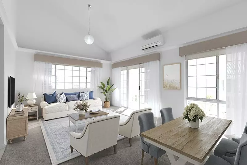 Exquisitely renovated light-filled unit overlooking croquet lawn.