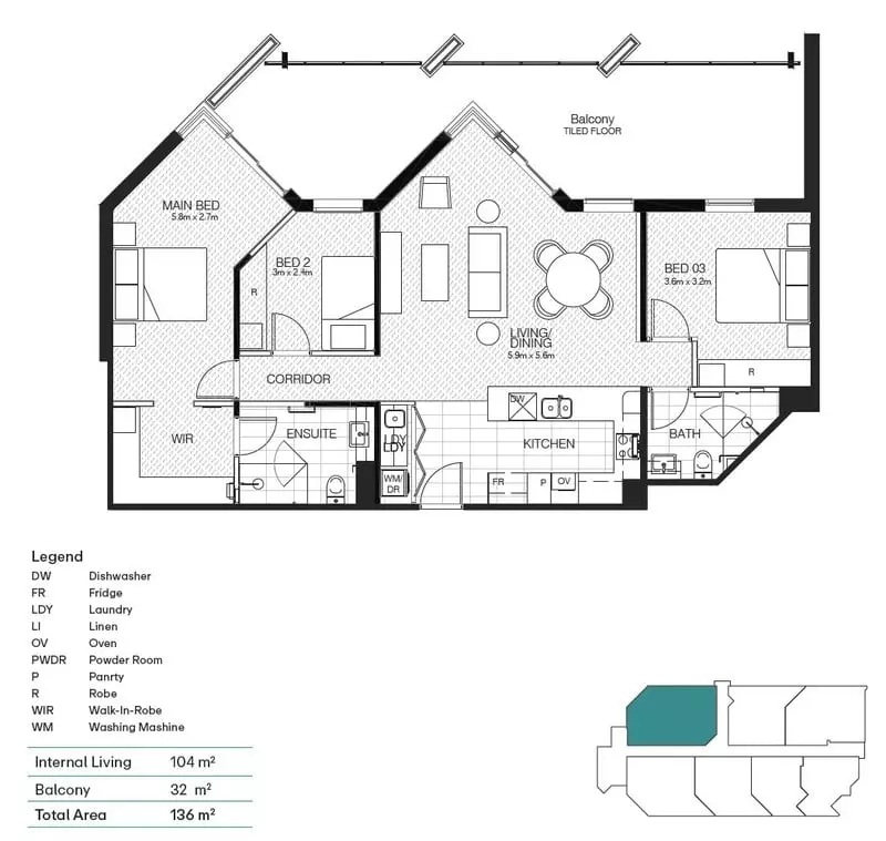 Three Bedroom with Oversized Balcony