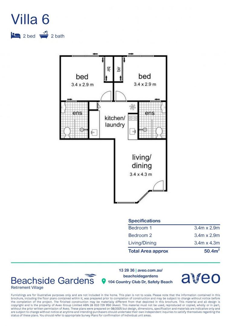 2-bed modern villa with two private bathrooms