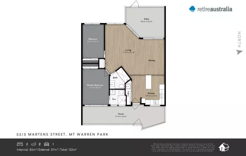 Beautiful two bedroom, two bathroom villa with covered alfresco area.