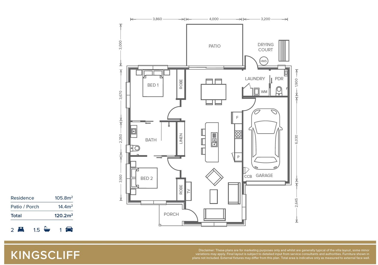 2 Bed + 1 Bath + Powder - Kingscliff Villa - Oak Tree Coffs Harbour