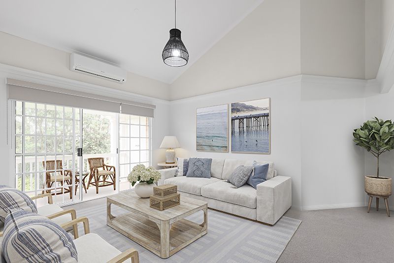 An elegant, fully renovated one-bedroom unit overlooking gardens.