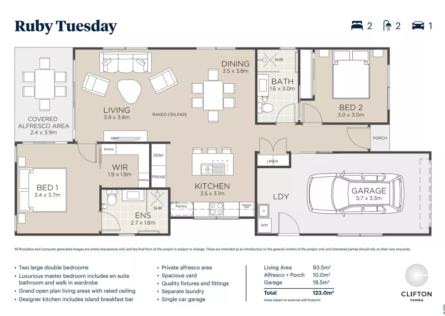 Clifton Yamba |  Ruby Tuesday | 2 bedrooms with prime North-facing location - Site #71