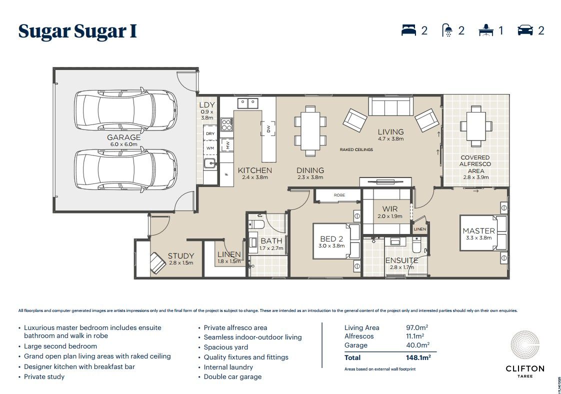 Clifton Taree - A beautiful 2-bed + study home in a community  
