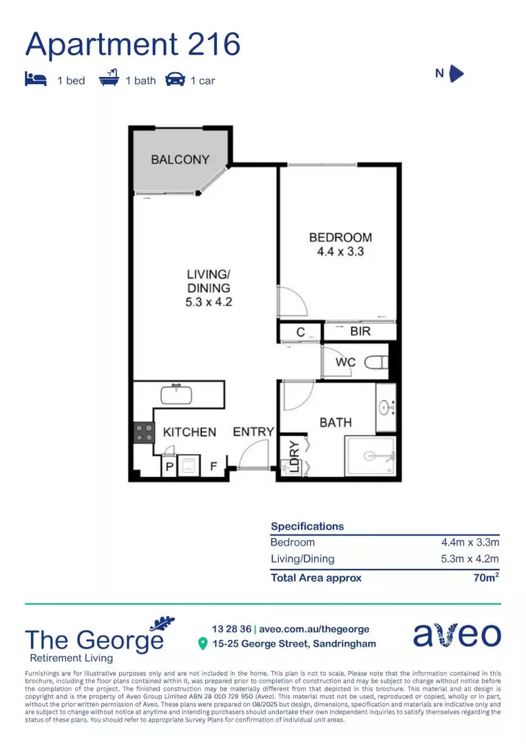 Gum tree and playing fields view - bright & spacious one-bedroom apartment