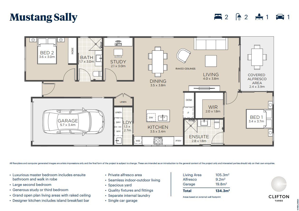 Clifton Taree - Brand new 2-beds plus study in a gated community