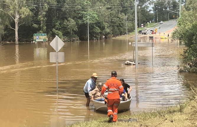 Staff are transported by boat to Bolton Clarke's Pinjarra Hills residential aged care facility in Brisbane