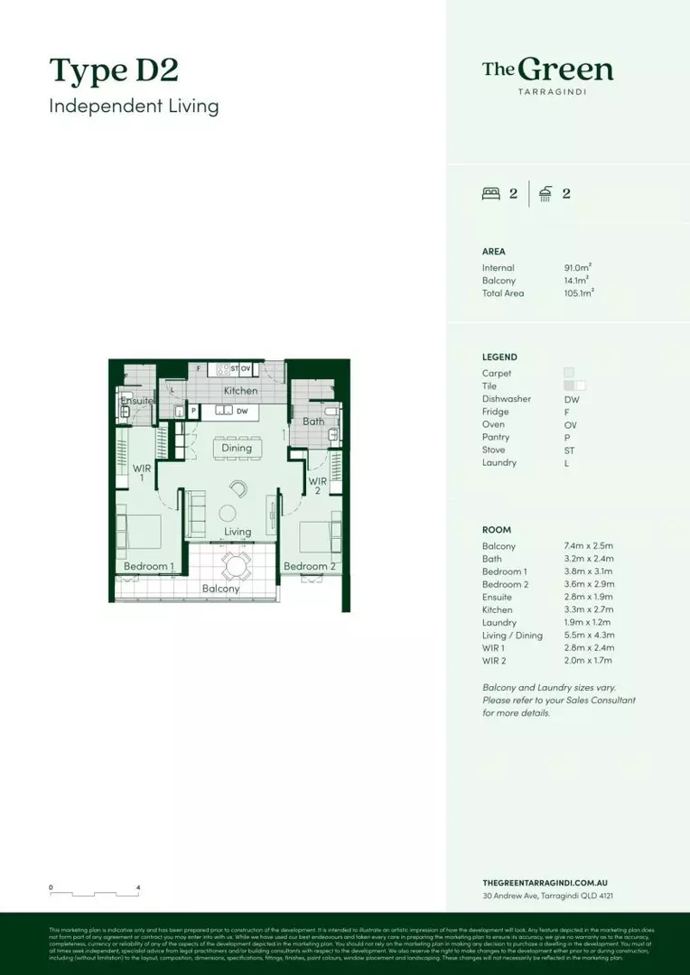 Stylish two-bedroom, two bathroom