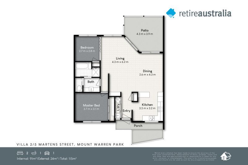 Beautiful two-bedroom, 1 bathroom villa with detached garage