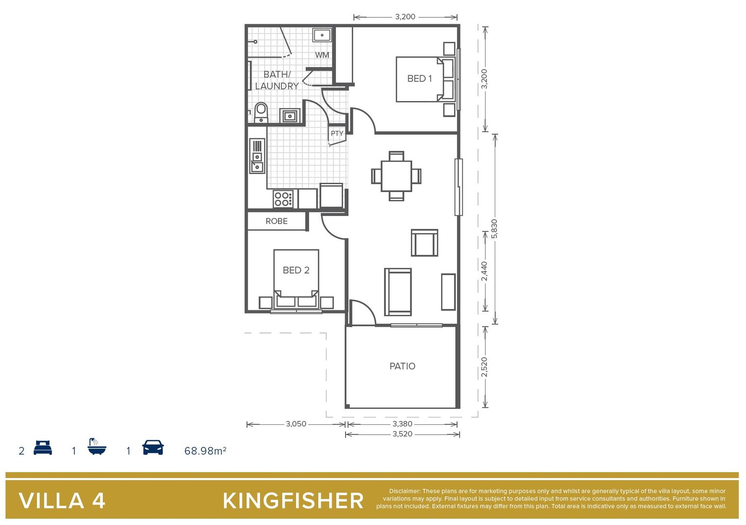 Villa 4 - Kingfisher - 2 Bedroom + 1 Bathroom - Oak Tree Park Avenue 