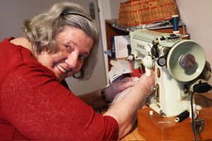 On the mend: Ann brings in her Singer.