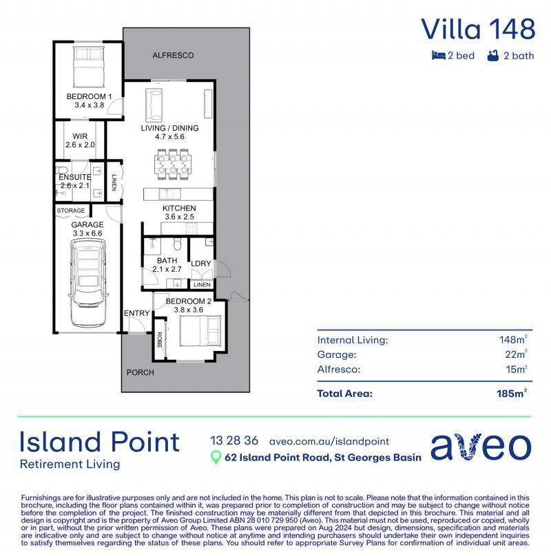 Spacious two-bedroom villa, just steps from the community village