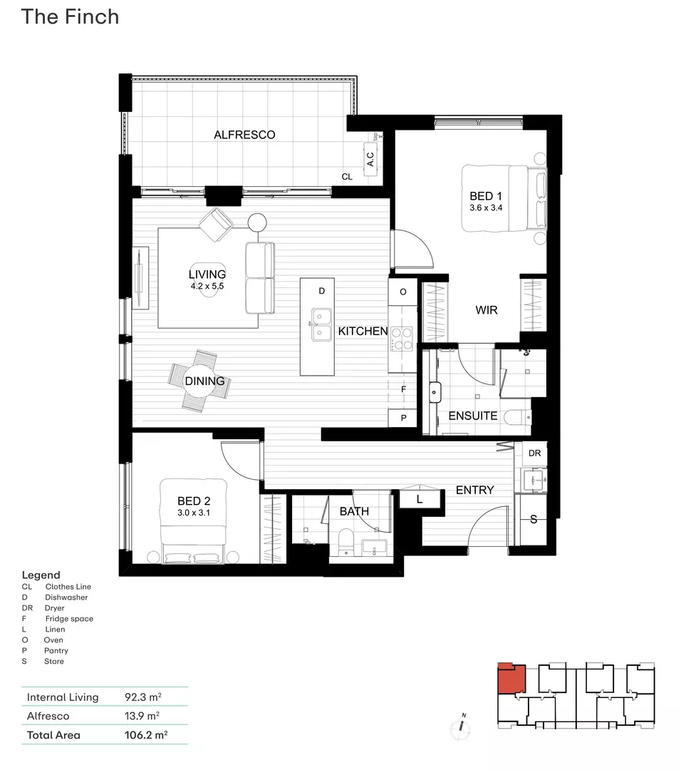 Elegant Apartment with Sunlit Balcony with this 'Finch Design'
