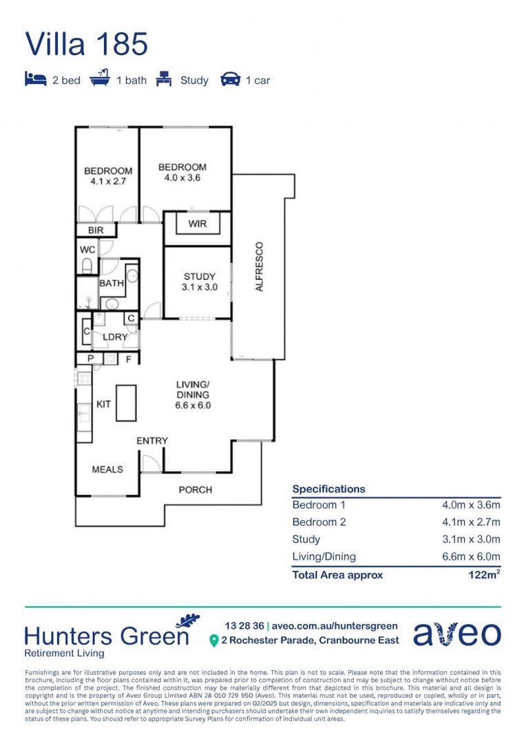Stylish 2-bed + study villa with large open-plan living area
