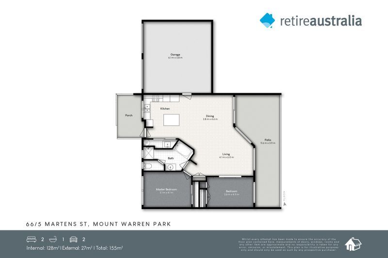 Highly Sought After !!
Beautiful two-bedroom, 1 bathroom villa with attached double garage