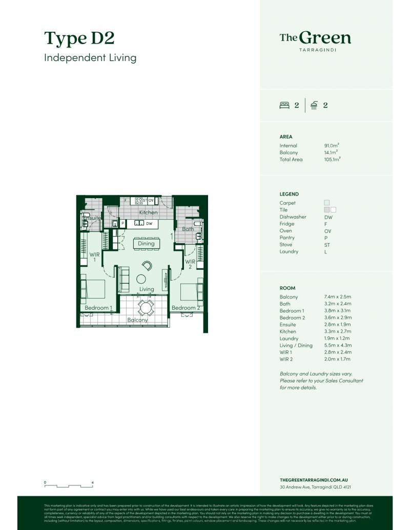 Contemporary east-facing third-floor two-bedroom apartment with reserve views