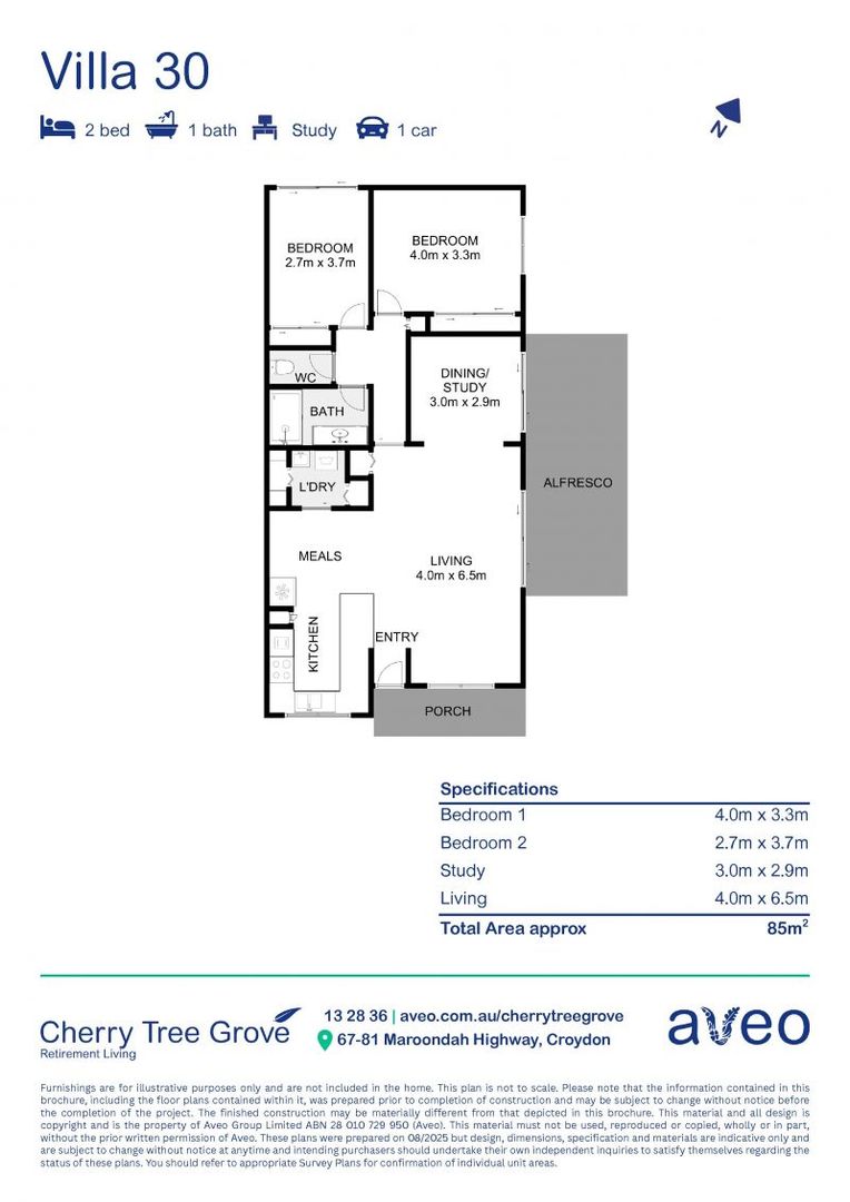 Well positioned two-bedroom plus study villa